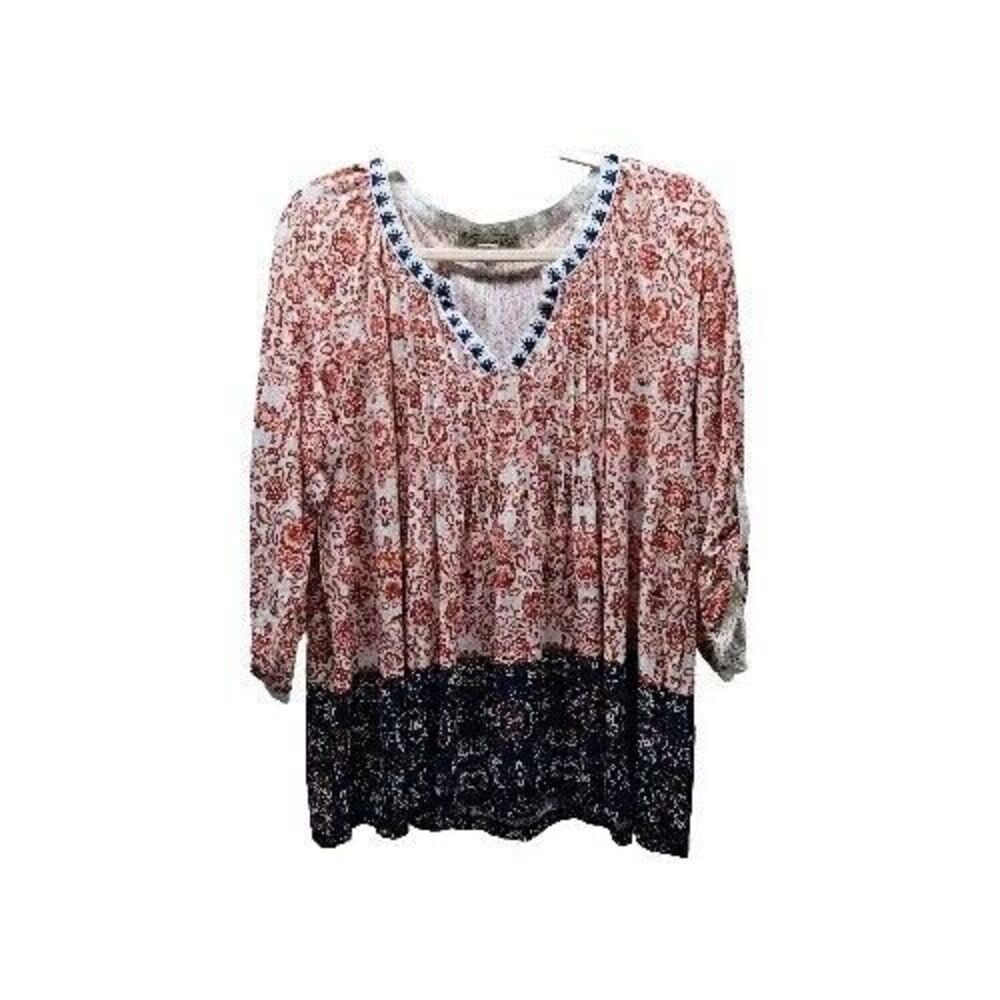 VINTAGE AMERICA Womens Red Blue Paisley Floral Peasant Flowy Longsleeve...